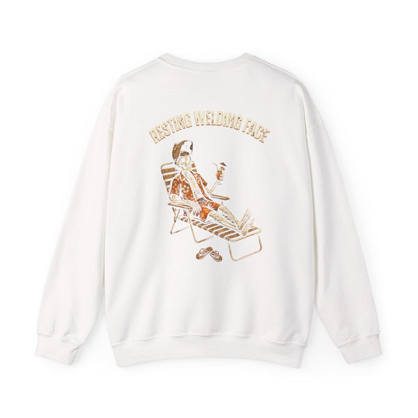 Black crewneck, back print: Resting Welding Face (Welder) — Boneyard