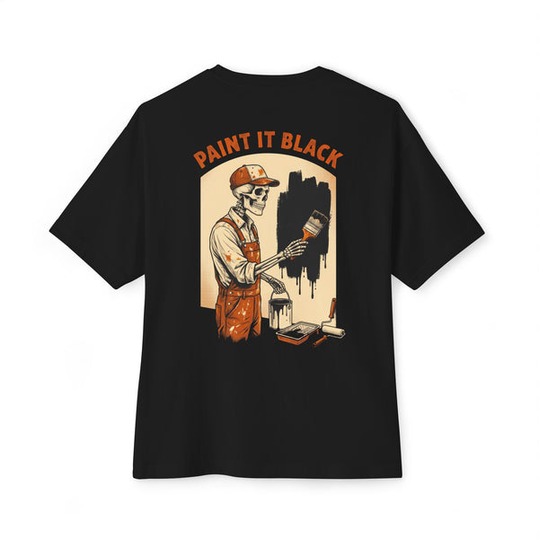 Black heavyweight tee, back print: Paint It Black skeleton painter — Boneyard