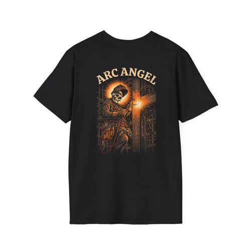 Arc Angel — Welder skeleton design, back of black Boneyard tee