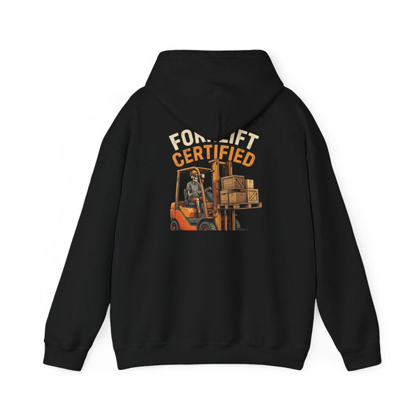 Forklift Certified — Forklift Hoodie — back, black Hoodie