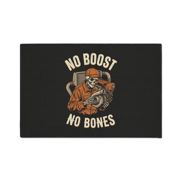 No Boost No Bones — Mechanic Floor Mat — Boneyard heavy-duty floor mat